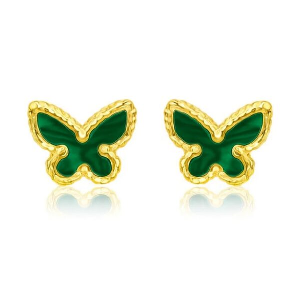 14K Yellow Gold Primavera Malachite Butterfly Stud Earrings - alternate view 2