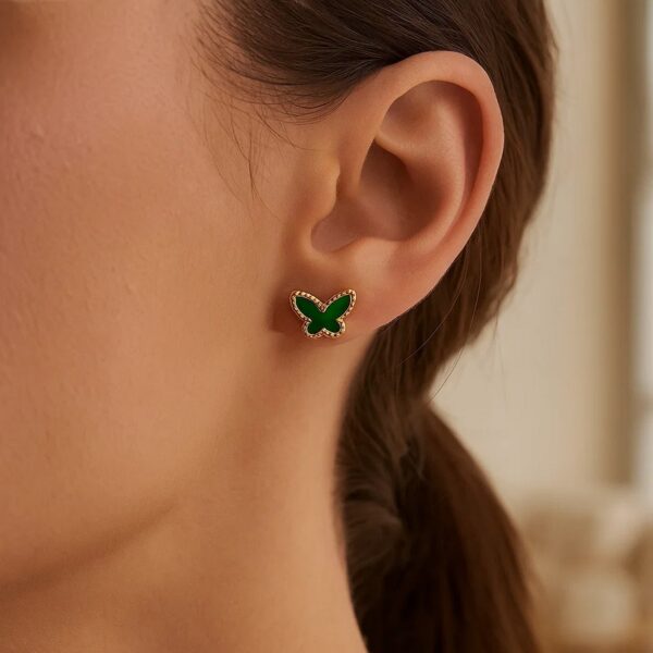 14K Yellow Gold Primavera Malachite Butterfly Stud Earrings - alternate view 3