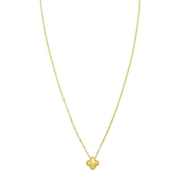 14K Yellow Gold Puffed Mini Clover Pendant Necklace - alternate view 3