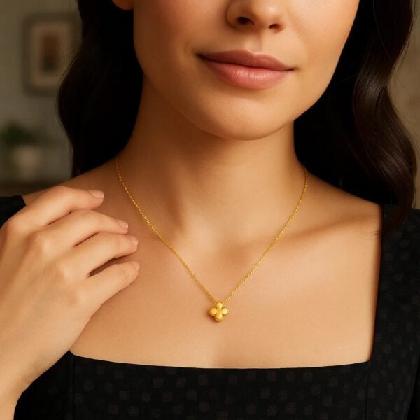 14K Yellow Gold Puffed Mini Clover Pendant Necklace - alternate view 5