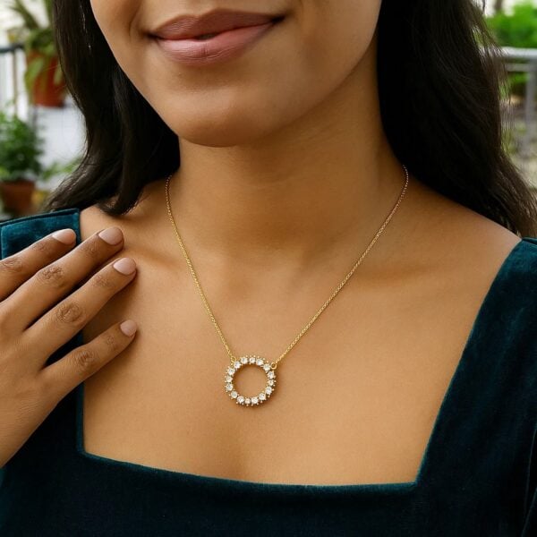 14K Yellow Gold Diamon Oro Circle Necklace - alternate view 4