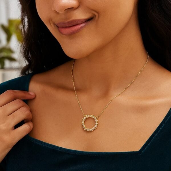 14K Yellow Gold Diamon Oro Circle Necklace - alternate view 5
