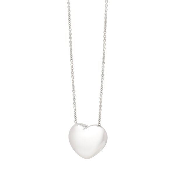 Sterling Silver Rhodium Plated Puffy Heart Necklace