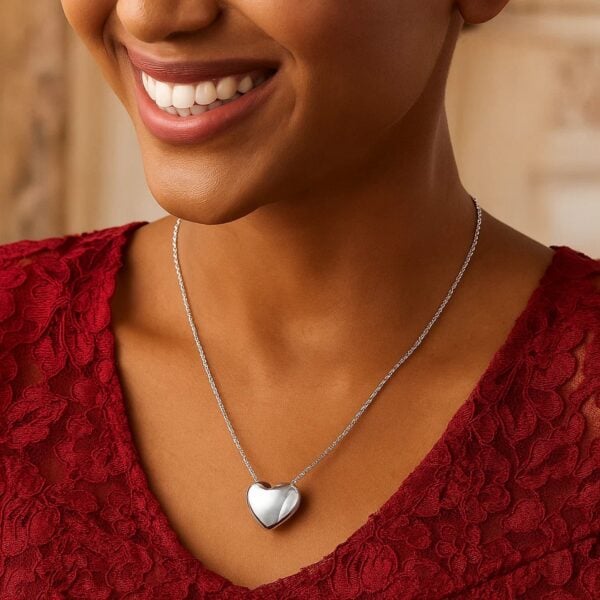 Sterling Silver Rhodium Plated Puffy Heart Necklace - alternate view 4