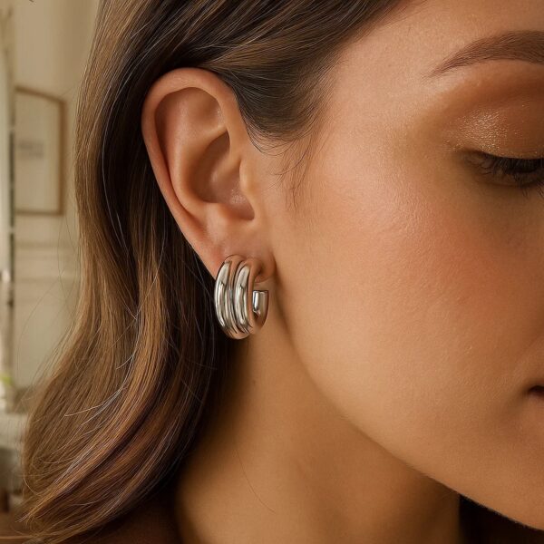Sterling Silver Double Row Big and Small Round Hoop Earrings - alternate view 3