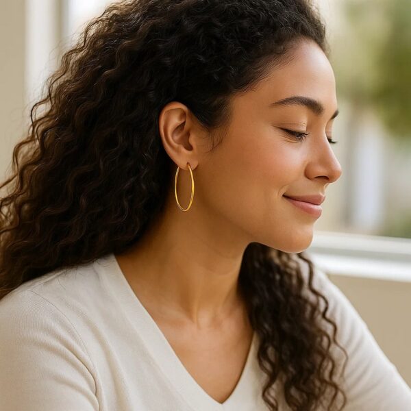 14k Yellow Gold Slim Oval Shape Hoop Earrings - alternate view 2