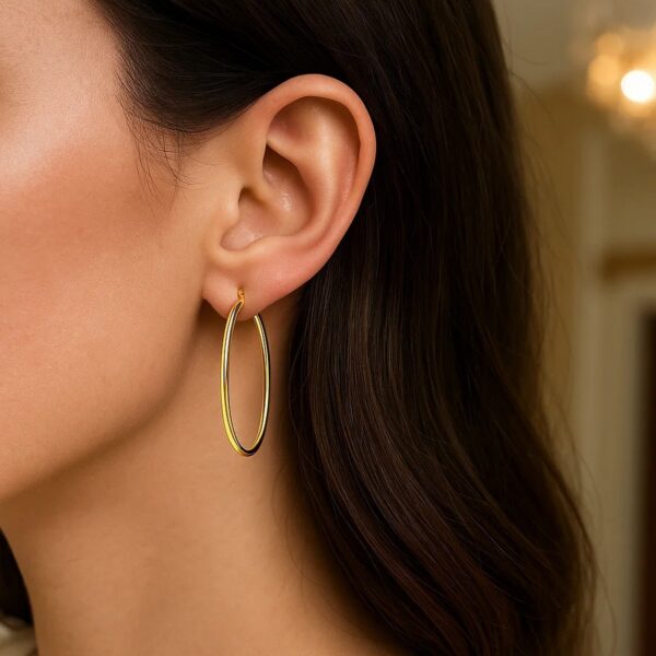 14k Yellow Gold Slim Oval Shape Hoop Earrings - alternate view 3