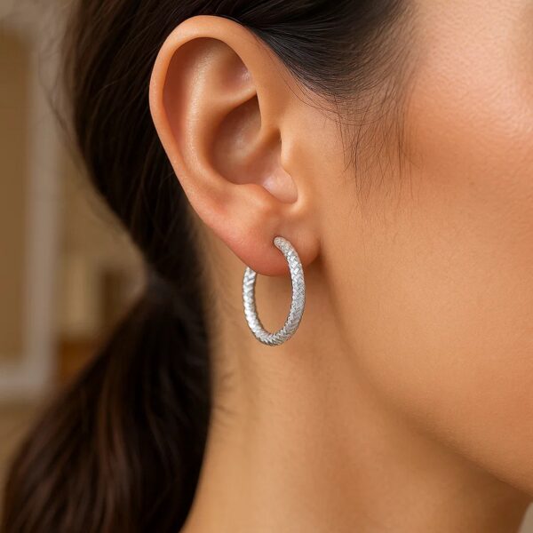 Sterling Silver Large Hoop Earrings with Braid Texture(3x20mm) - alternate view 2