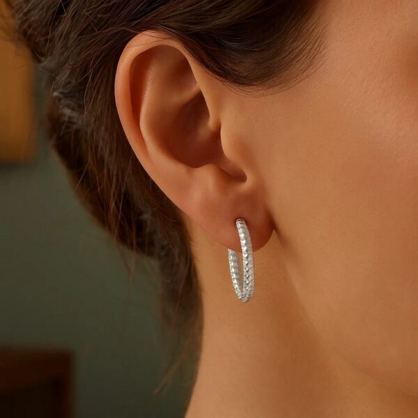 Sterling Silver Large Hoop Earrings with Braid Texture(3x20mm) - alternate view 3