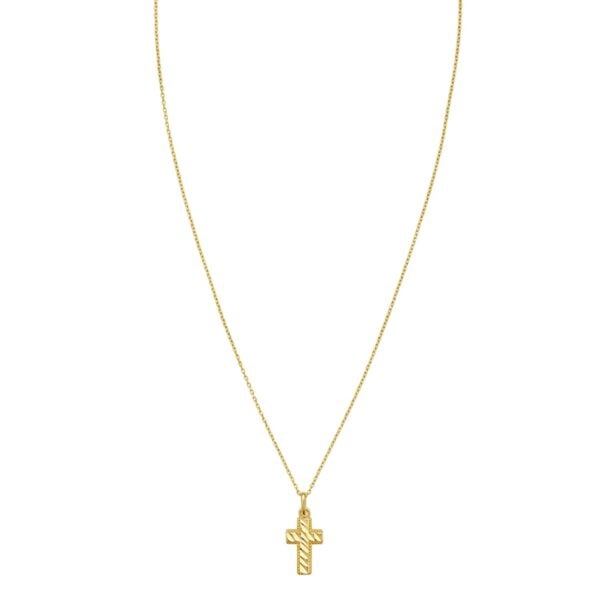 14K Yellow Gold Diamond Cut Cross Necklace
