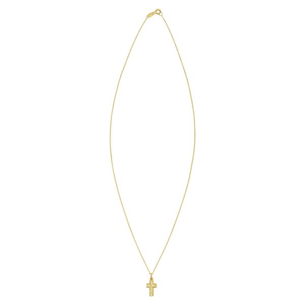 14K Yellow Gold Diamond Cut Cross Necklace - alternate view 2