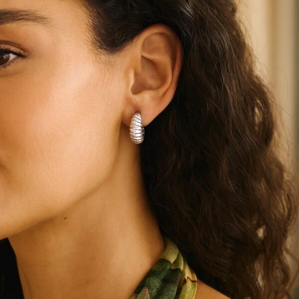 Sterling Silver Rhodium Plated Small Ribbed Twisted Hoop Earrings - alternate view 2