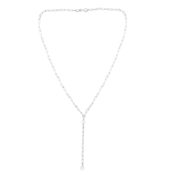 Sterling Silver Rhodium Plated Freshwater Pearl Paperclip Lariat Necklace - alternate view 2