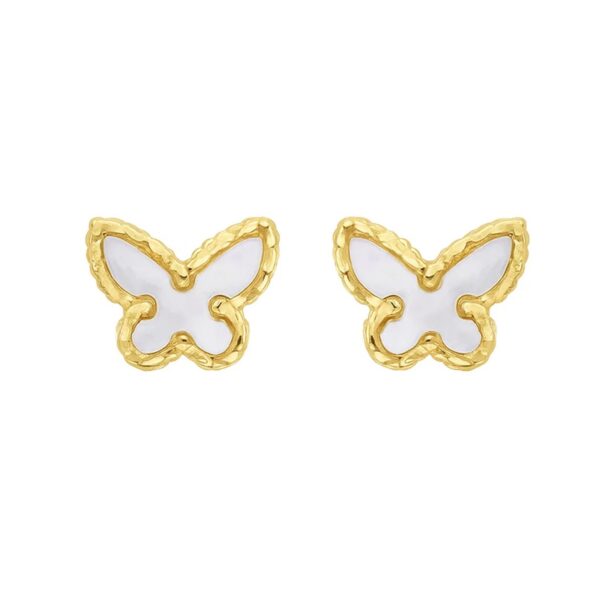 14K Yellow Gold Mother of Pearl Butterfly Stud Earrings - alternate view 2