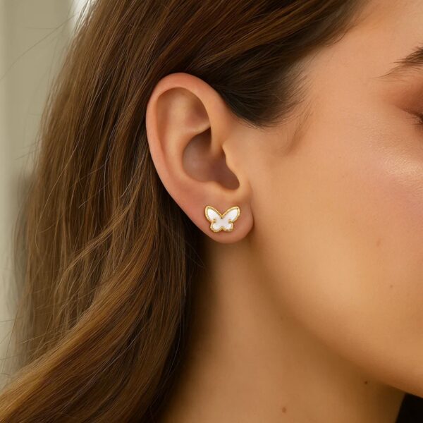 14K Yellow Gold Mother of Pearl Butterfly Stud Earrings - alternate view 4