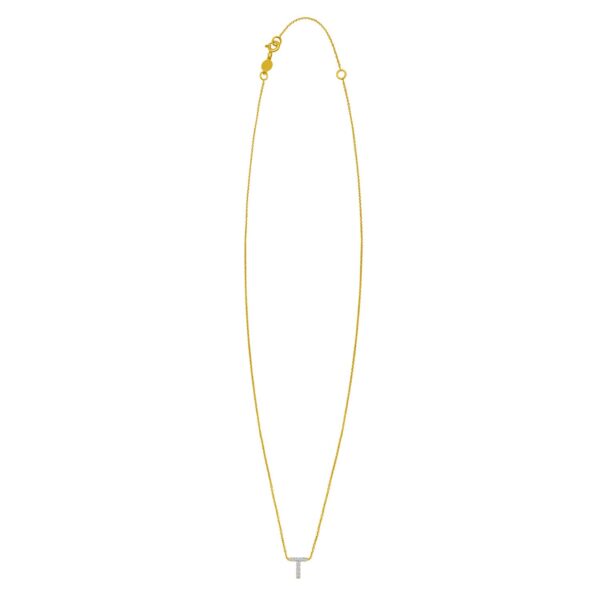 14K Yellow Gold Mini Diamond T Initial Pendant Necklace - alternate view 2