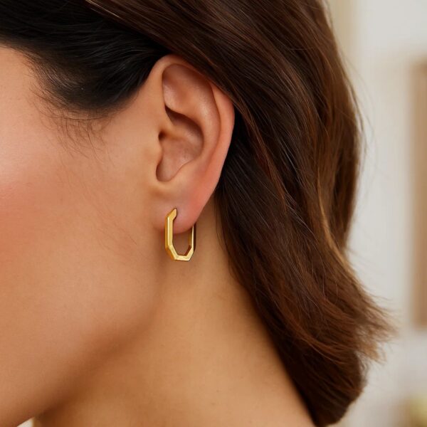 14K Yellow Gold Hexagon Hoop Earrings - alternate view 3