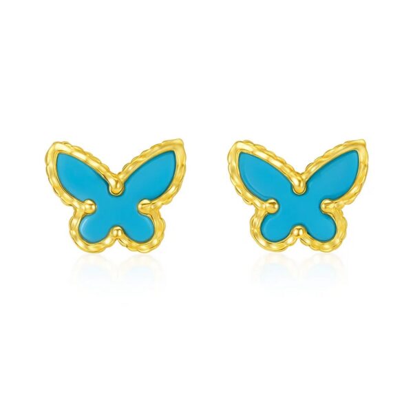 14K Yellow Gold Primavera Turquoise Butterfly Stud Earrings - alternate view 2