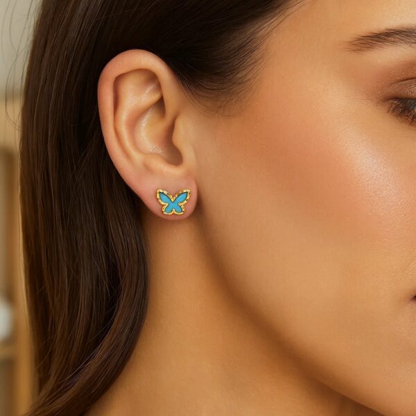 14K Yellow Gold Primavera Turquoise Butterfly Stud Earrings - alternate view 3