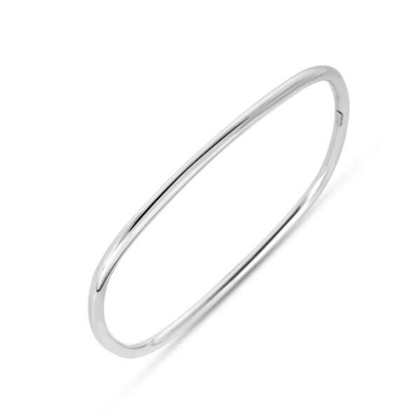 Sterling Silver Rhodium Plated Square Slip On Bangle (3.00 mm)
