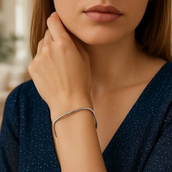 Sterling Silver Rhodium Plated Square Slip On Bangle (3.00 mm) - alternate view 4