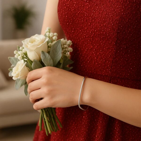 Sterling Silver Rhodium Plated Square Slip On Bangle (3.00 mm) - alternate view 5