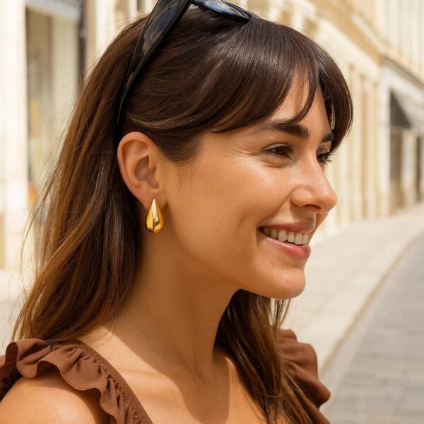 Sterling Silver Yellow Gold Plated Puffed Teardrop Earrings - alternate view 4