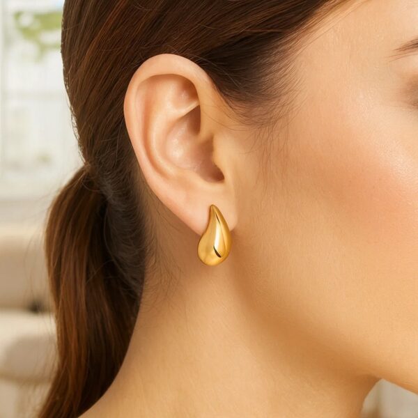 Sterling Silver Yellow Gold Plated Puffed Teardrop Earrings - alternate view 5
