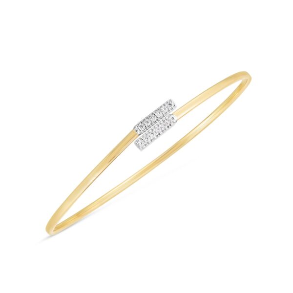 14k Two Tone Gold Diamond Bypass Bar Bangle (2.00 mm) - Two-Tone Gold, J