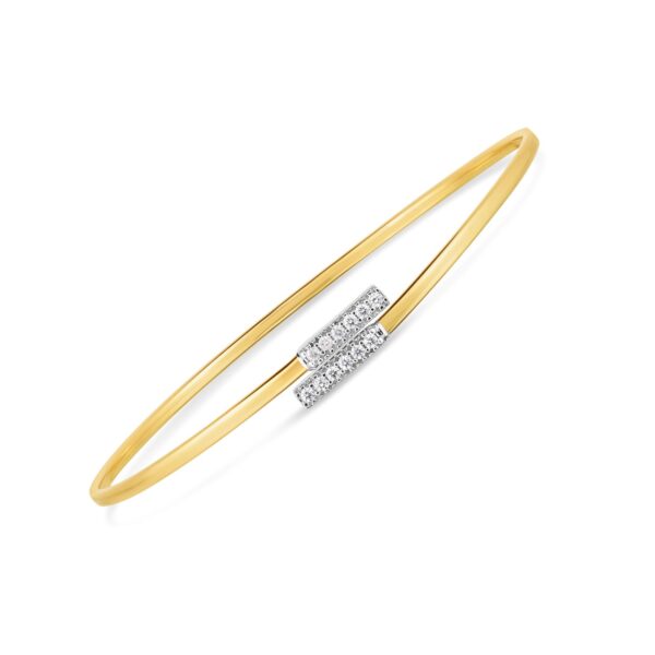 14k Two Tone Gold Diamond Bypass Bar Bangle (2.00 mm) - Two-Tone Gold, J - alternate view 2