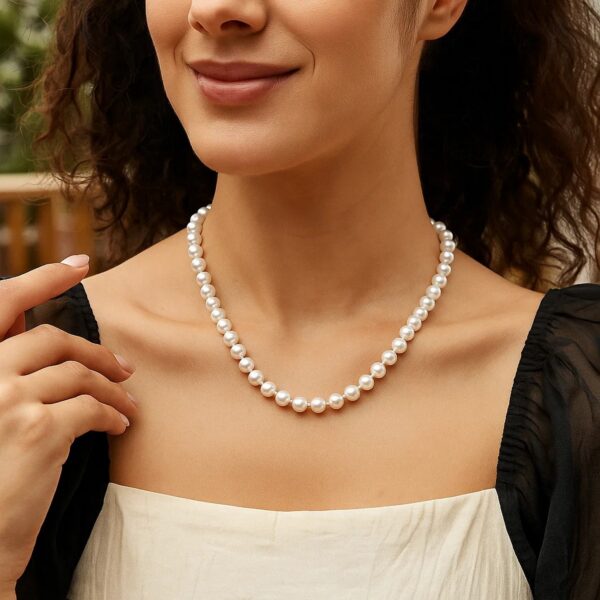 Pearl Necklace with Ball Clasp in 14K Yellow Gold - alternate view 3