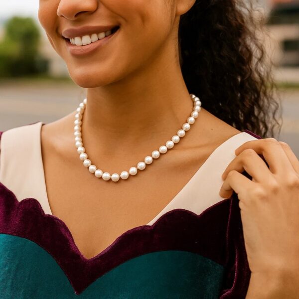 Pearl Necklace with Ball Clasp in 14K Yellow Gold - alternate view 5