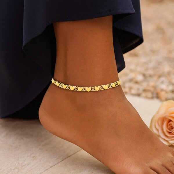 3.0mm 10k Yellow Gold Heart Anklet - alternate view 5