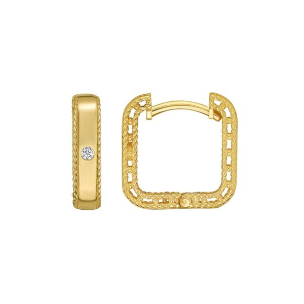 14K Yellow Gold Diamond Square Huggie Earrings - alternate view 2