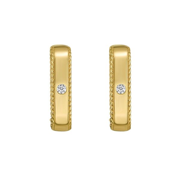 14K Yellow Gold Diamond Square Huggie Earrings - alternate view 3