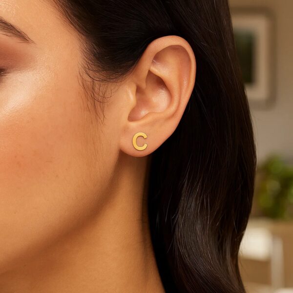 14K Yellow Gold Yours Truly Initial C Stud Earrings - alternate view 2