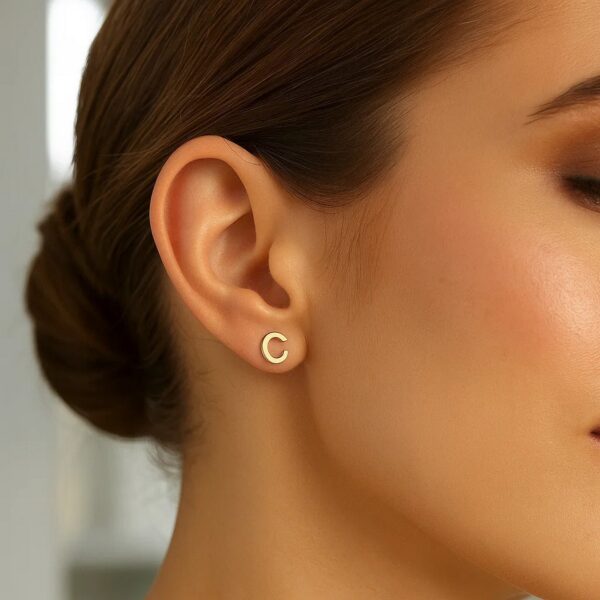 14K Yellow Gold Yours Truly Initial C Stud Earrings - alternate view 3