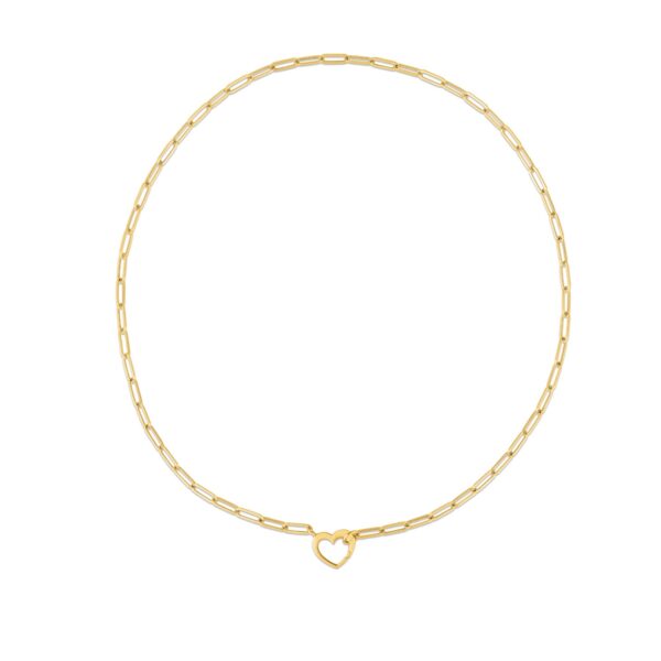 14k Yellow Gold Heart Element Paperclip Necklace - alternate view 2