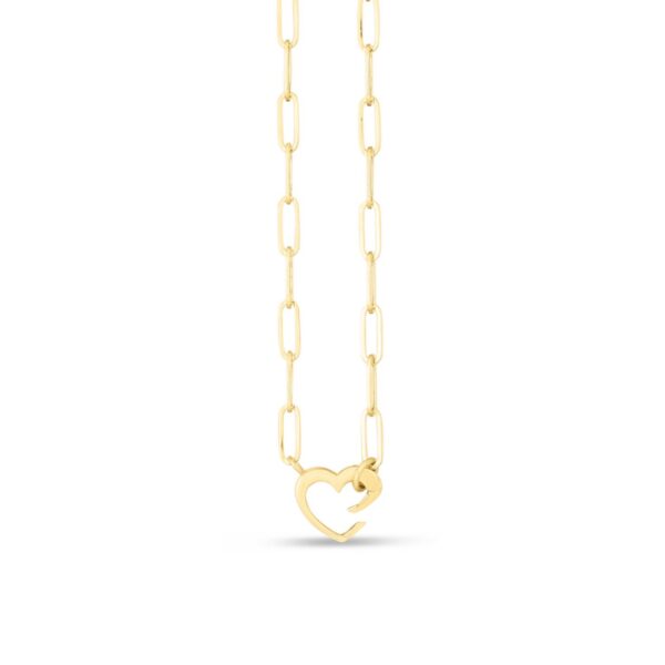 14k Yellow Gold Heart Element Paperclip Necklace - alternate view 3