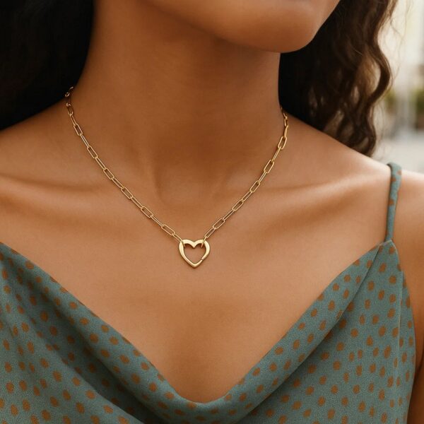 14k Yellow Gold Heart Element Paperclip Necklace - alternate view 4