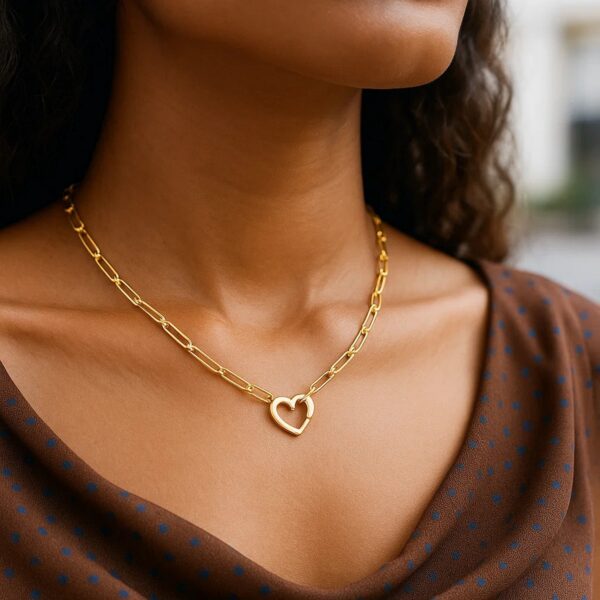 14k Yellow Gold Heart Element Paperclip Necklace - alternate view 5