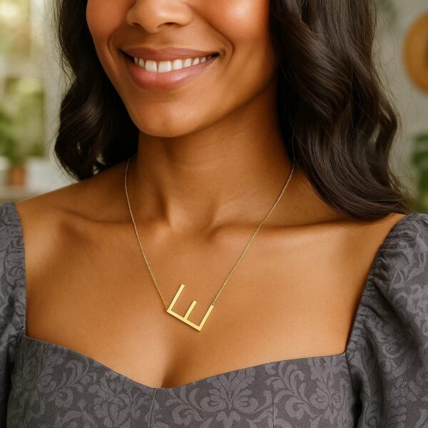 14K Yellow Gold Yours Truly Large Initial E Necklace - alternate view 3