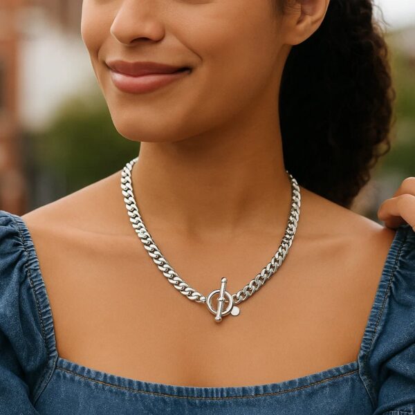 Sterling Silver Polished Wide Link Toggle Necklace - alternate view 2