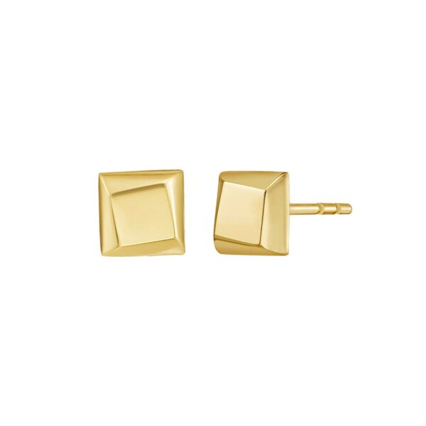 14K Yellow Gold Flat Back Square Earrings - alternate view 2