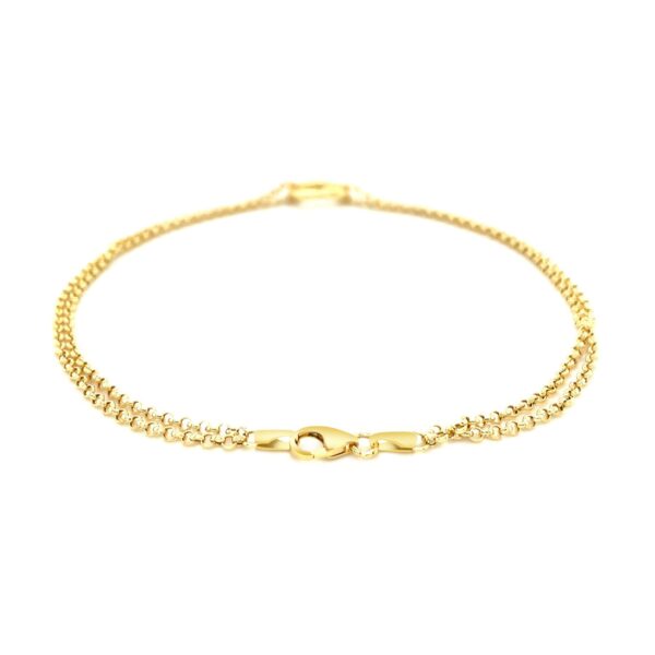 10k Yellow Gold Double Rolo Chain Anklet with an Open Heart Station - alternate view 3