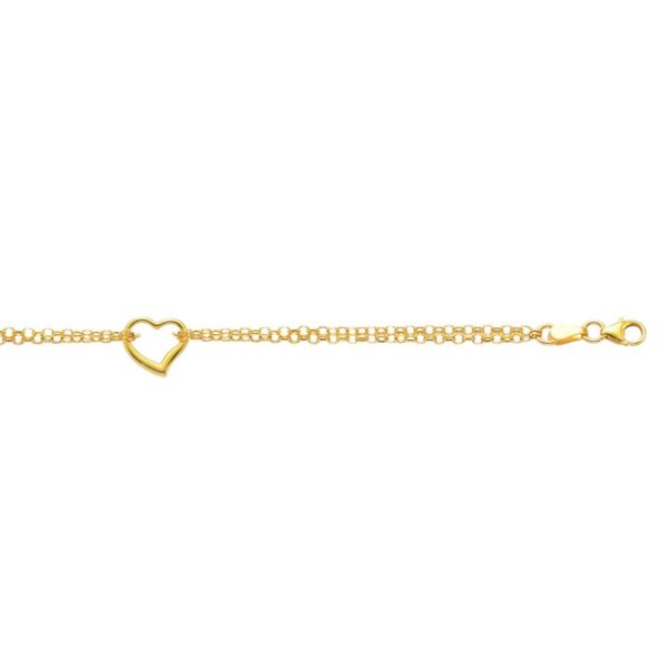 10k Yellow Gold Double Rolo Chain Anklet with an Open Heart Station - alternate view 4