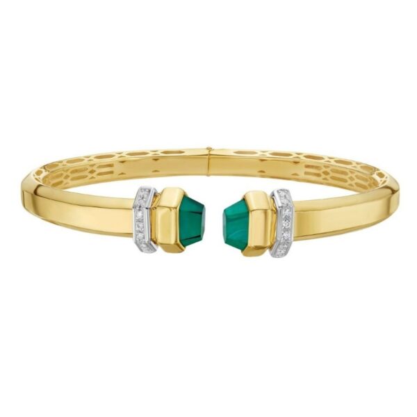 14K Yellow Gold Green Pyramid Art Deco Cuff Bangle (10.70 mm) - alternate view 2