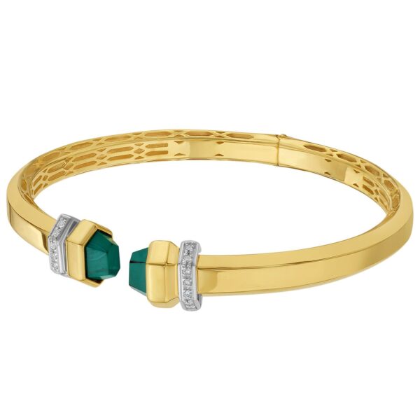 14K Yellow Gold Green Pyramid Art Deco Cuff Bangle (10.70 mm) - alternate view 3