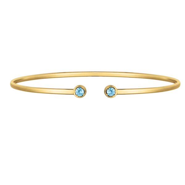 14K Yellow Gold Blue Topaz Open Cuff Bangle (2.00 mm) - alternate view 2