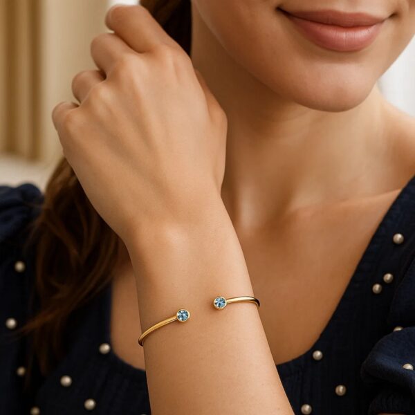14K Yellow Gold Blue Topaz Open Cuff Bangle (2.00 mm) - alternate view 3